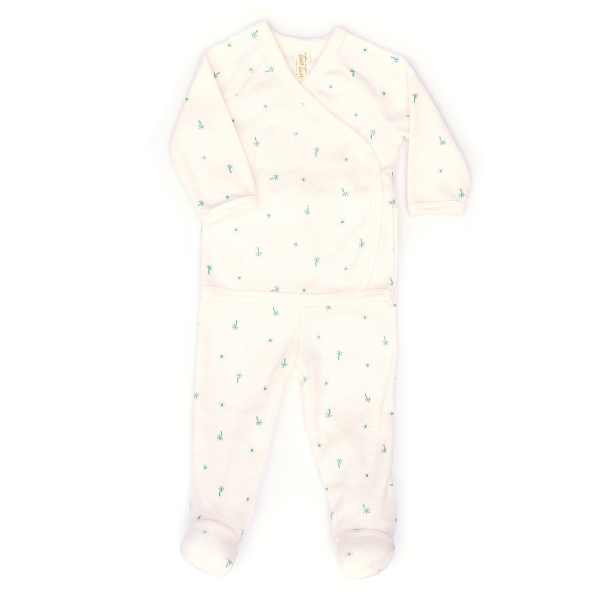 Pointelle Kimono Set (Natural Little Palms)