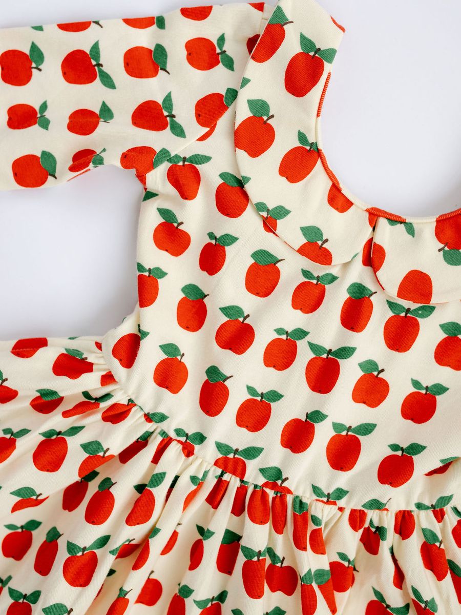 3/4 Sleeve Twirl Dress (Red Apples Collared)