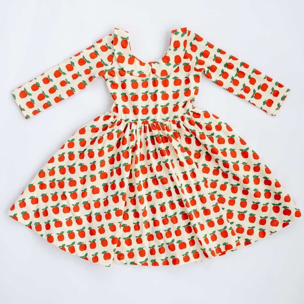 3/4 Sleeve Twirl Dress (Red Apples Collared)