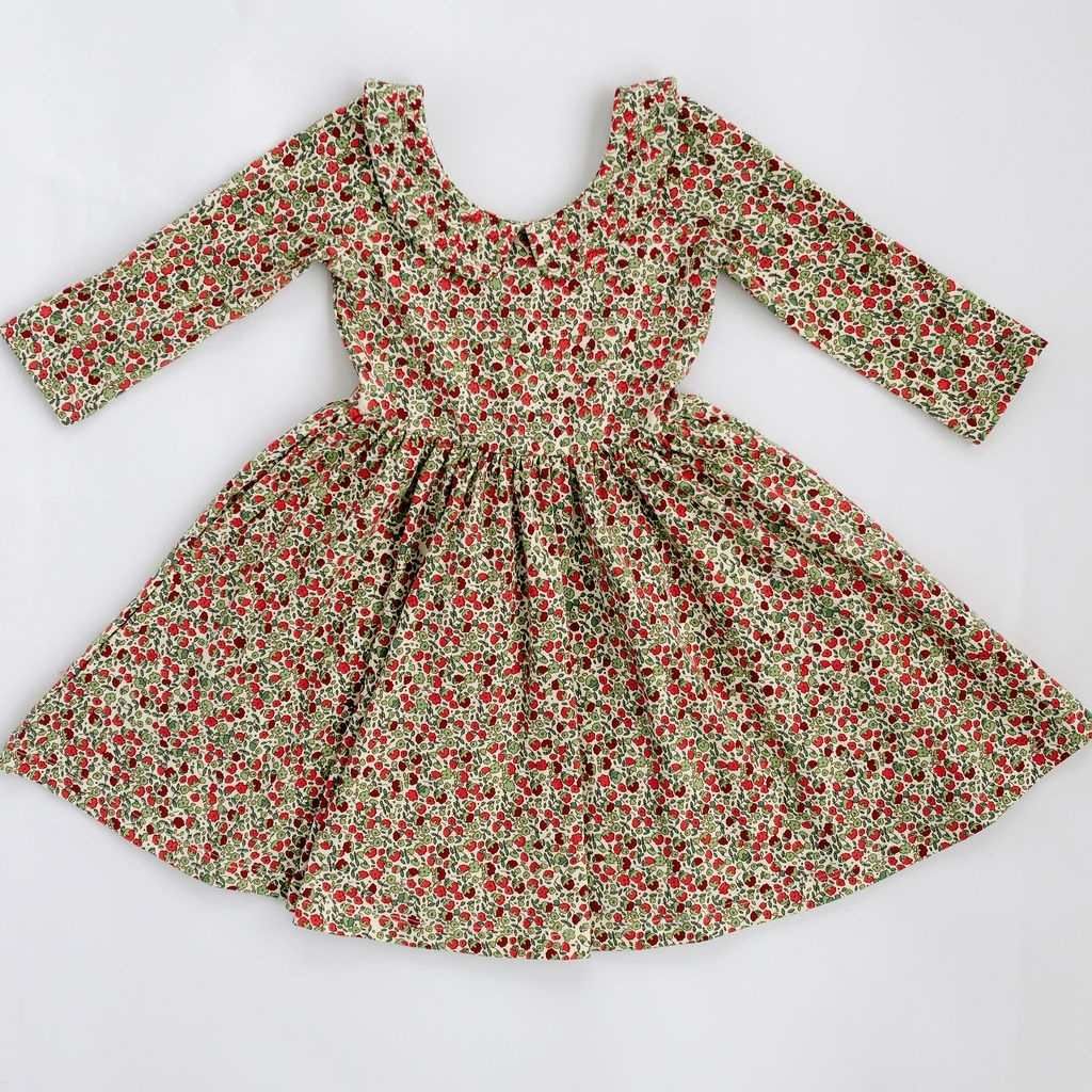 3/4 Sleeve Twirl Dress (Crimson Flora Collared)