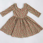 3/4 Sleeve Twirl Dress (Crimson Flora Collared)