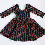 3/4 Sleeve Twirl Dress (Navy Floral Collared)