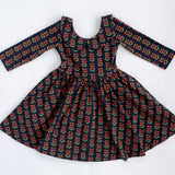 3/4 Sleeve Twirl Dress (Navy Floral Collared)