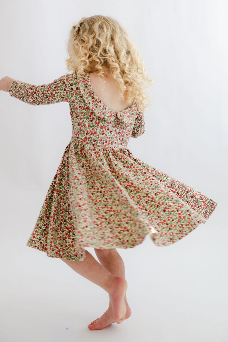 3/4 Sleeve Twirl Dress (Crimson Flora Collared)