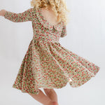 3/4 Sleeve Twirl Dress (Crimson Flora Collared)