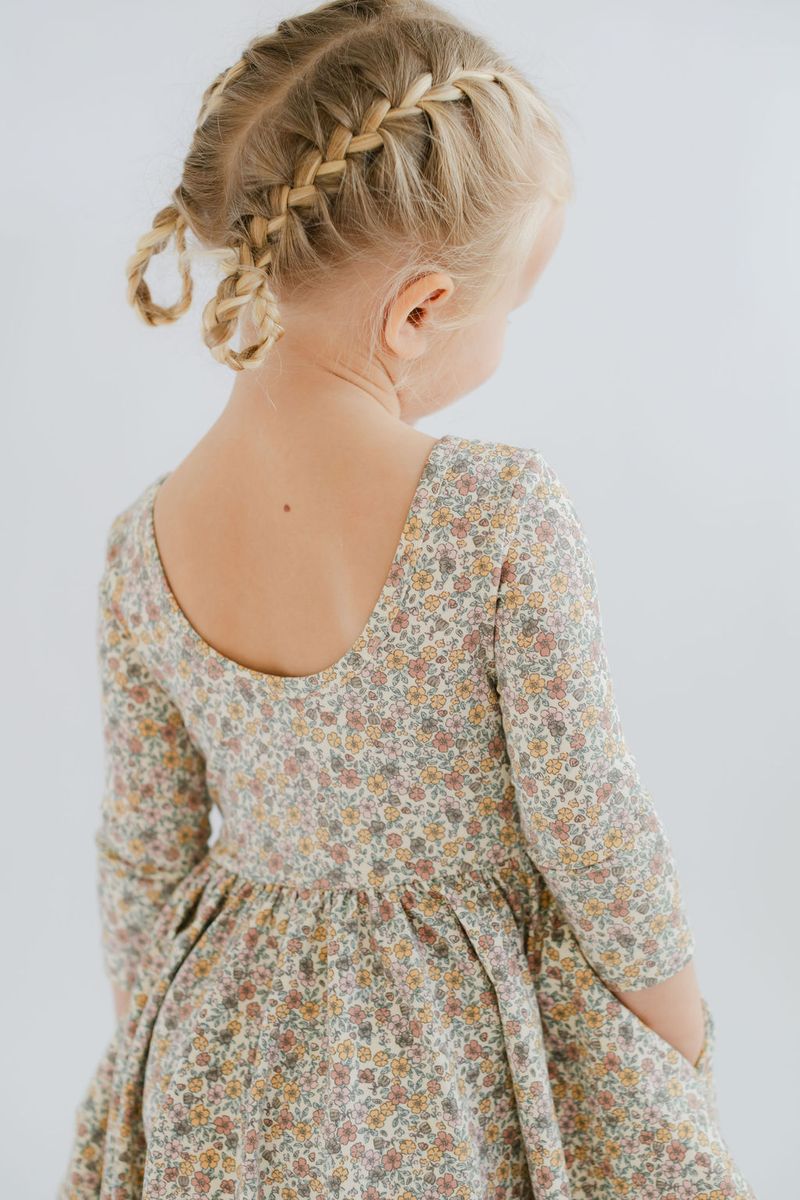 3/4 Sleeve Twirl Dress (Bella Brown)