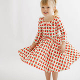 3/4 Sleeve Twirl Dress (Red Apples Collared)