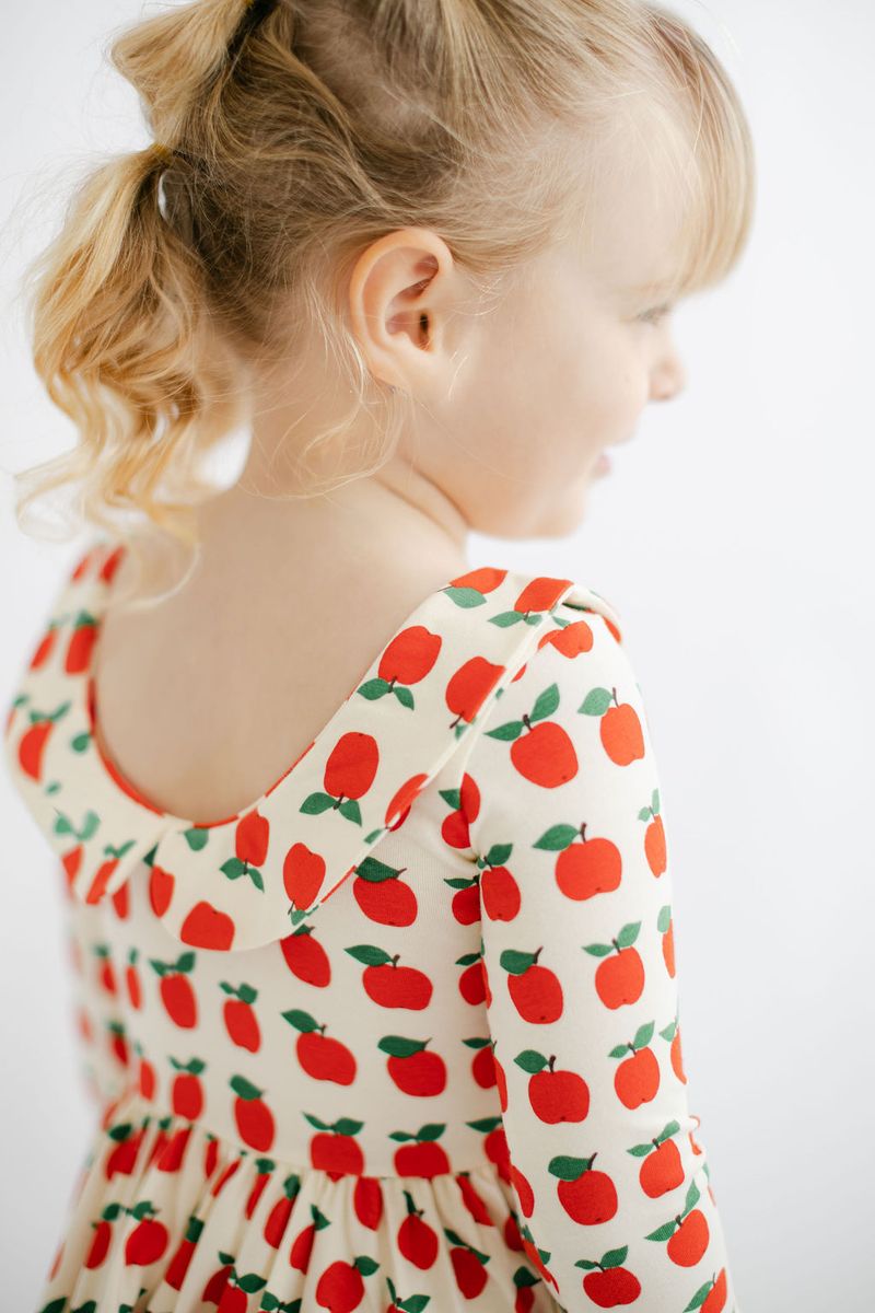 3/4 Sleeve Twirl Dress (Red Apples Collared)