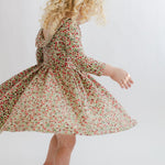 3/4 Sleeve Twirl Dress (Crimson Flora Collared)