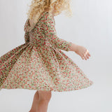 3/4 Sleeve Twirl Dress (Crimson Flora Collared)