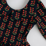 3/4 Sleeve Twirl Dress (Navy Floral Collared)