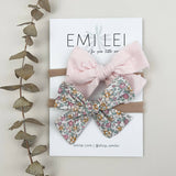 Stretchy Bow Headband Set (Pastel Floral & Soft Pink)