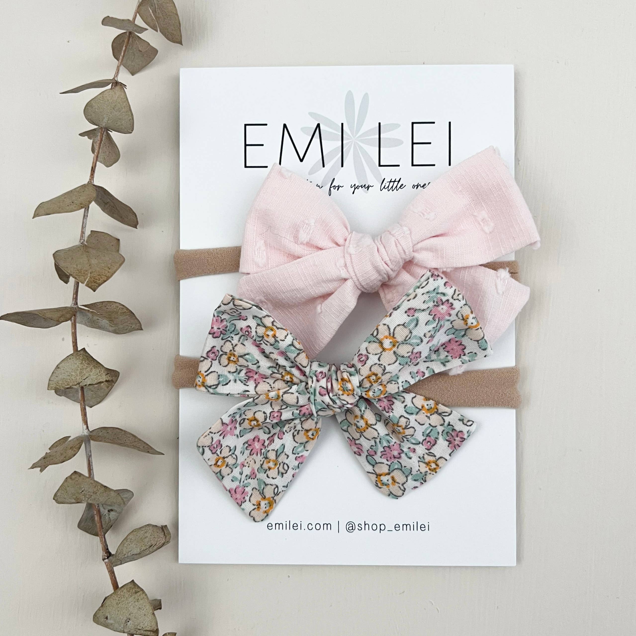 Stretchy Bow Headband Set (Pastel Floral & Soft Pink)
