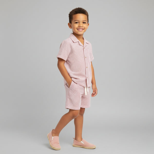 Organic Shirt & Shorts Set (Coral Stripes)