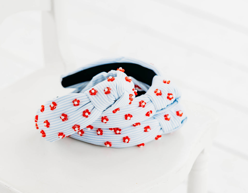 Beaded Headband (Pinstripe Poppies)