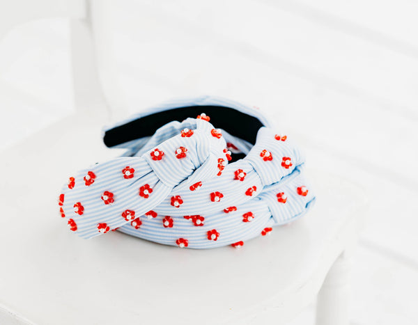 Beaded Headband (Pinstripe Poppies)