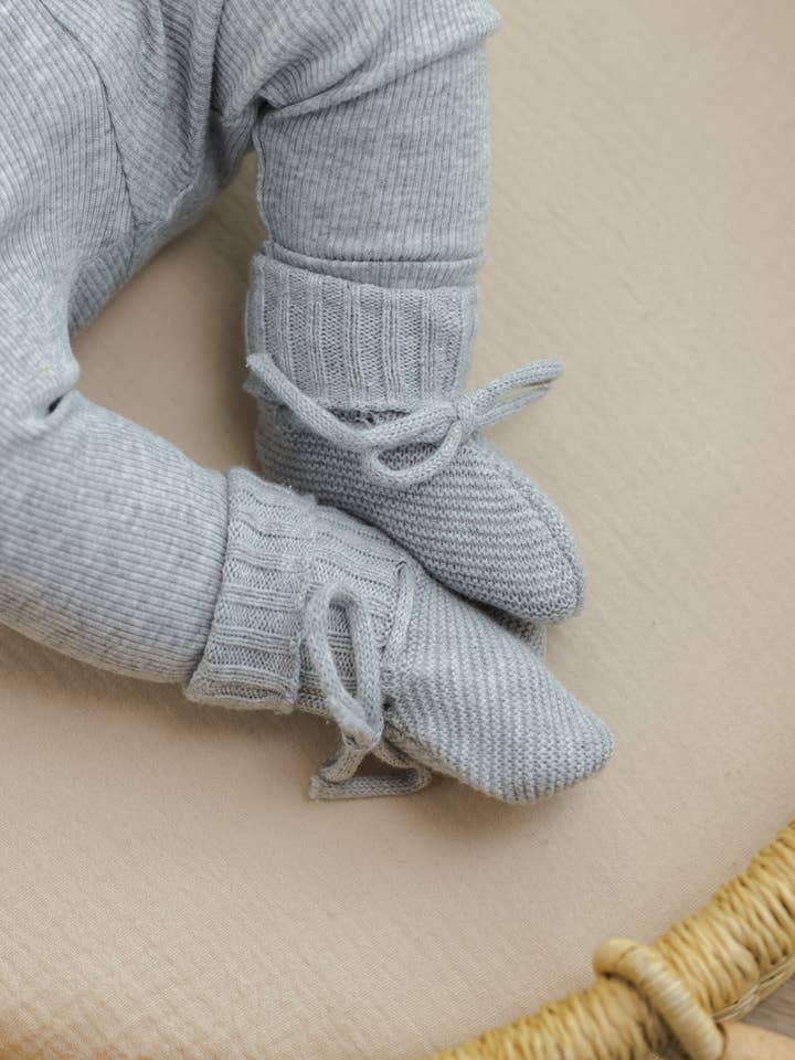 Knit Booties (Heathered Dusty Blue)