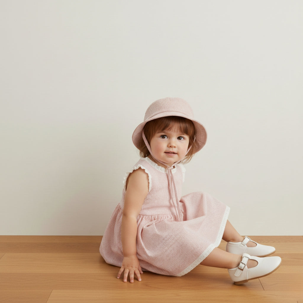 Organic Bucket Sun Hat (Coral Stripes)