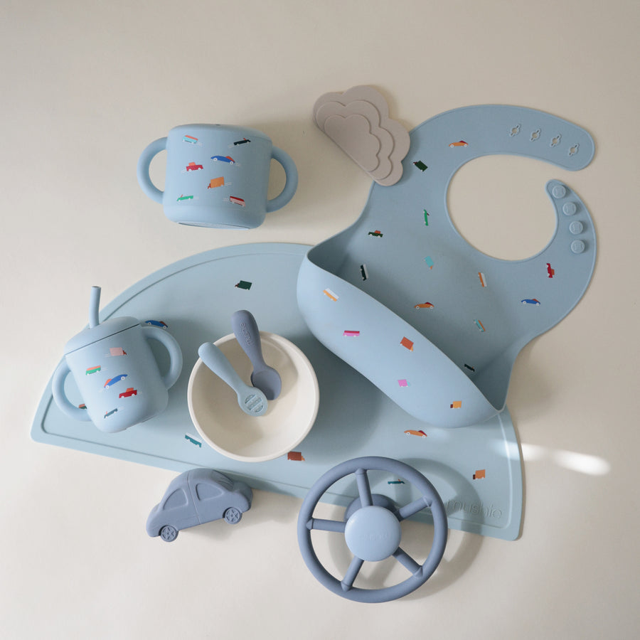 Silicone Training Cup + Straw (Retro Cars)