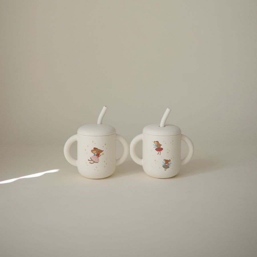 Silicone Training Cup + Straw (Fairy Mice)