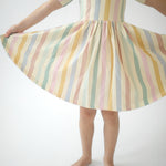 Short Sleeve Twirl Dress (Pastel Stripes)