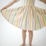 Short Sleeve Twirl Dress (Pastel Stripes)
