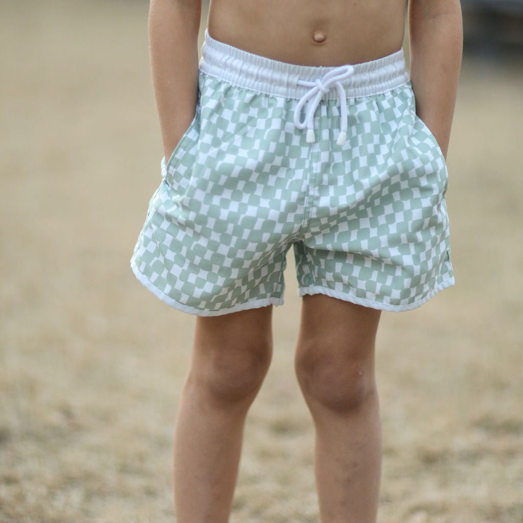 The Swim Short (Green Checkerboard)