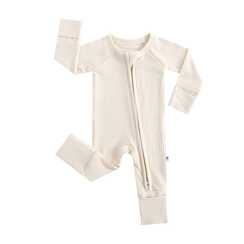 Ribbed Zippered Romper (Oatmeal)
