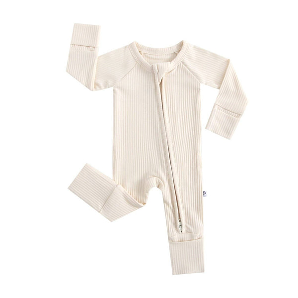 Ribbed Zippered Romper (Oatmeal)