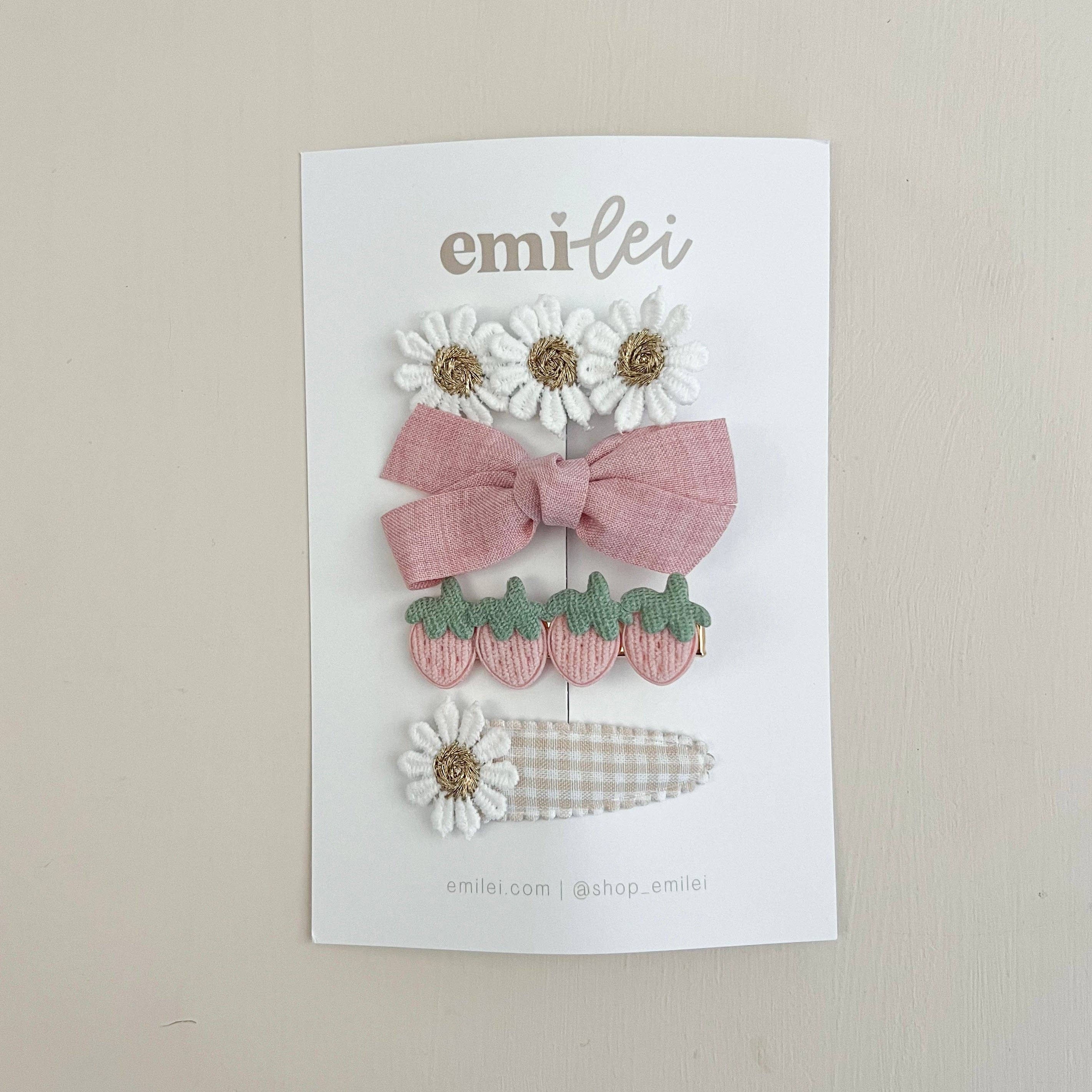 Hair Clips - Set of 4 (Strawberry & Daisy) - #1