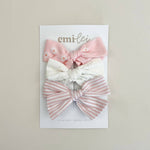 Set of 3 Bow Headbands & Clips (Pink Daisy & Stripe)