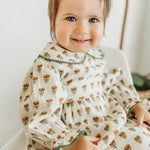Ina Block Print Floral Linen Baby Dress & Bloomer Set (Mustard Floral)