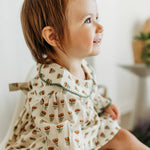 Ina Block Print Floral Linen Baby Dress & Bloomer Set (Mustard Floral)