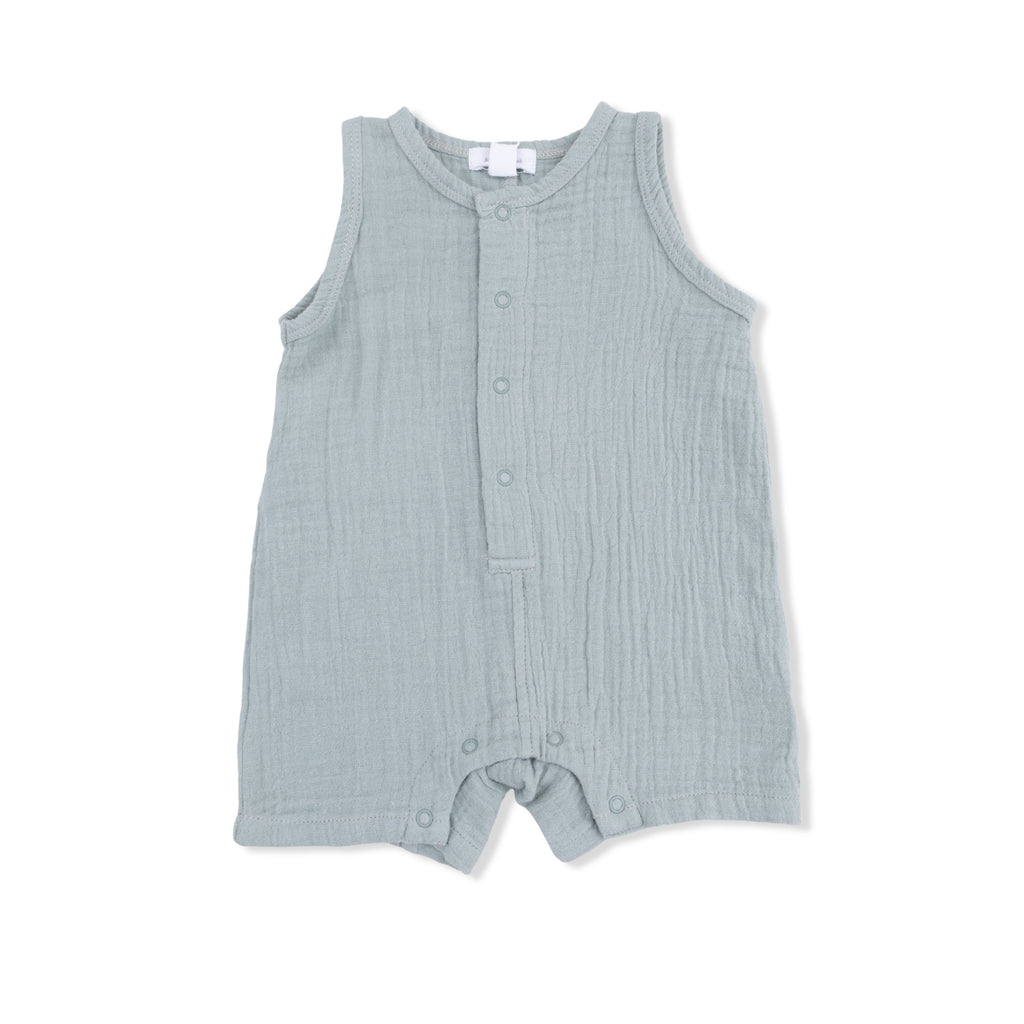 Sleeveless Shortie Romper (Solid Muslin Jadeite)