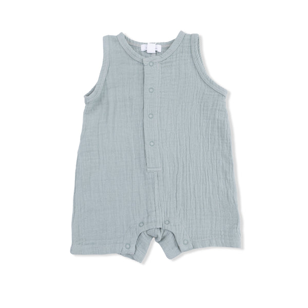 Sleeveless Shortie Romper (Solid Muslin Jadeite)