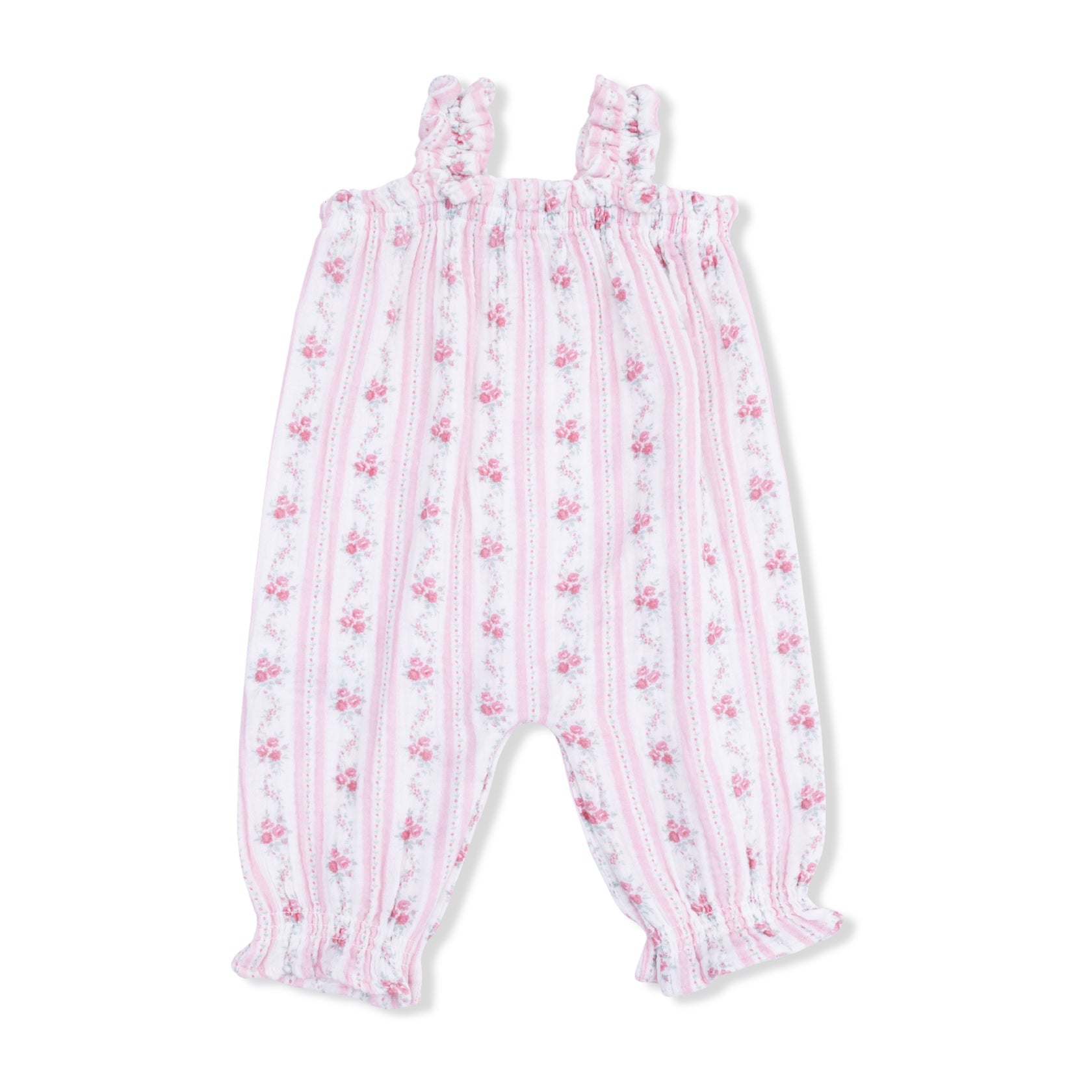 Ruffly Strap Overall (Winding Roses Stripe)