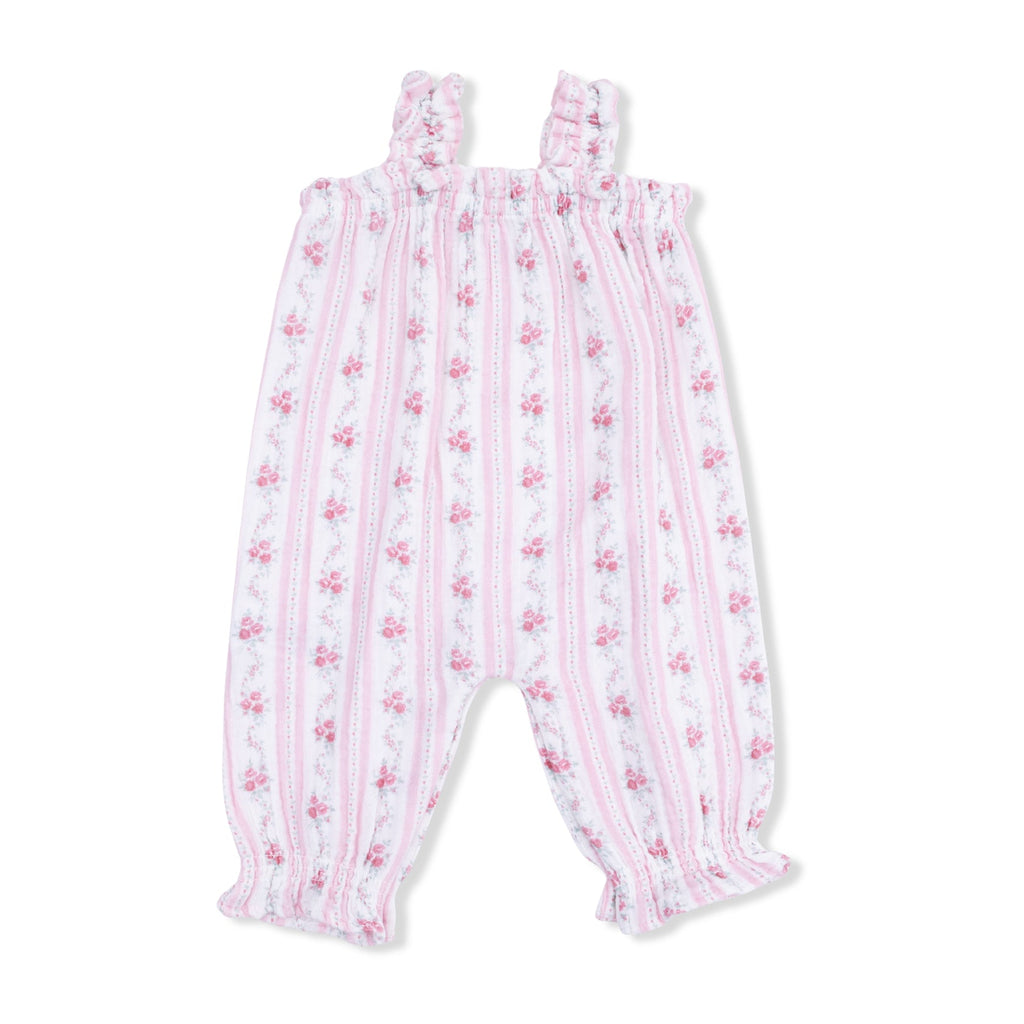 Ruffly Strap Overall (Winding Roses Stripe)