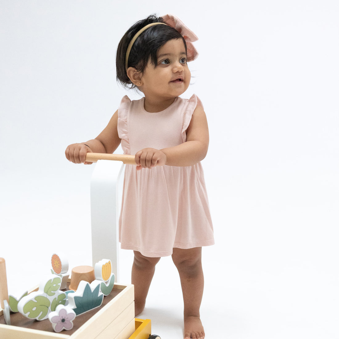 Ruffle Bodysuit Dress (Solid Veiled Pink)