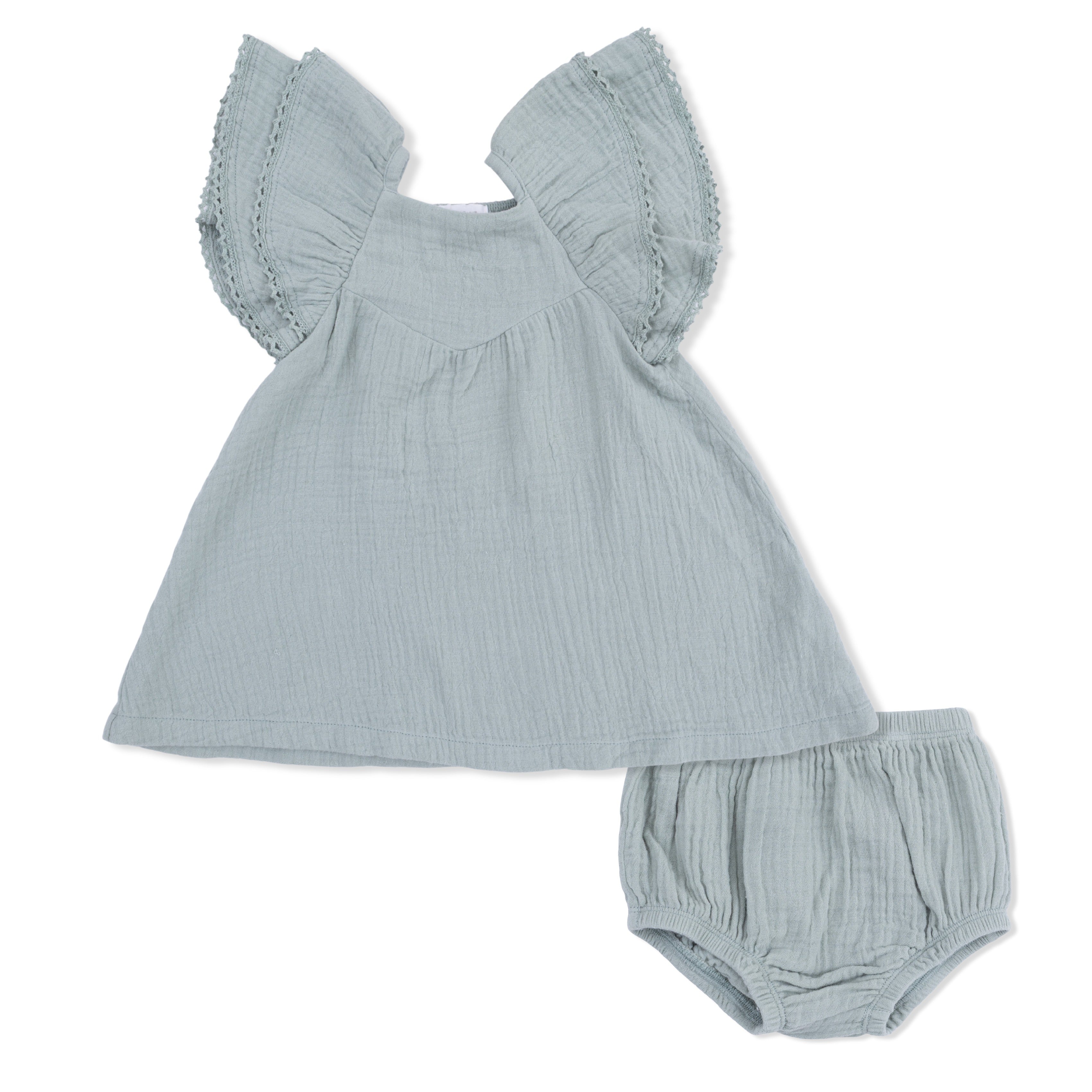 V-Neck Dress and Bloomer (Solid Muslin Jadeite)