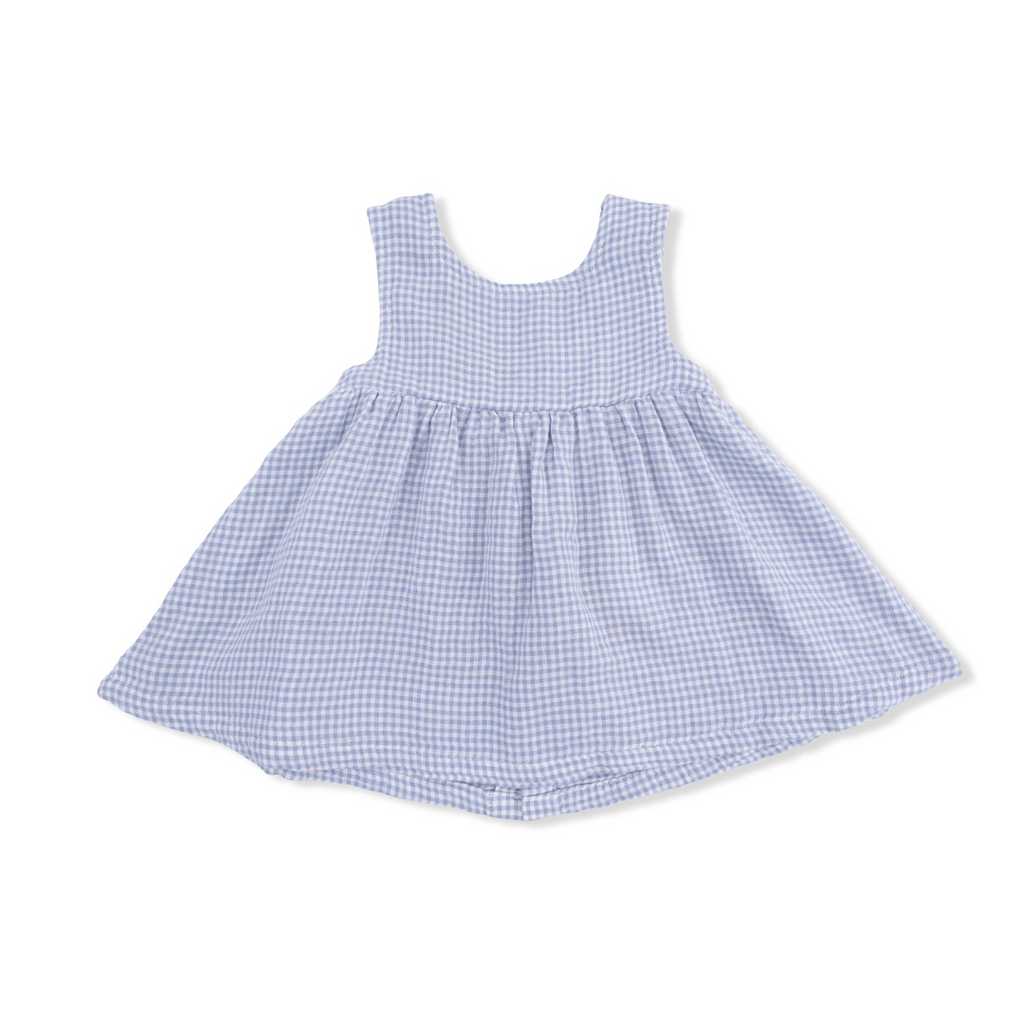 Infant Dress with Bow and Bloomer (Micro Gingham Blue Blizzard)