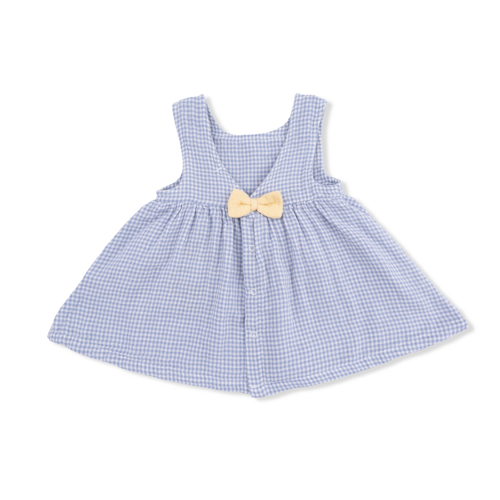 Infant Dress with Bow and Bloomer (Micro Gingham Blue Blizzard)