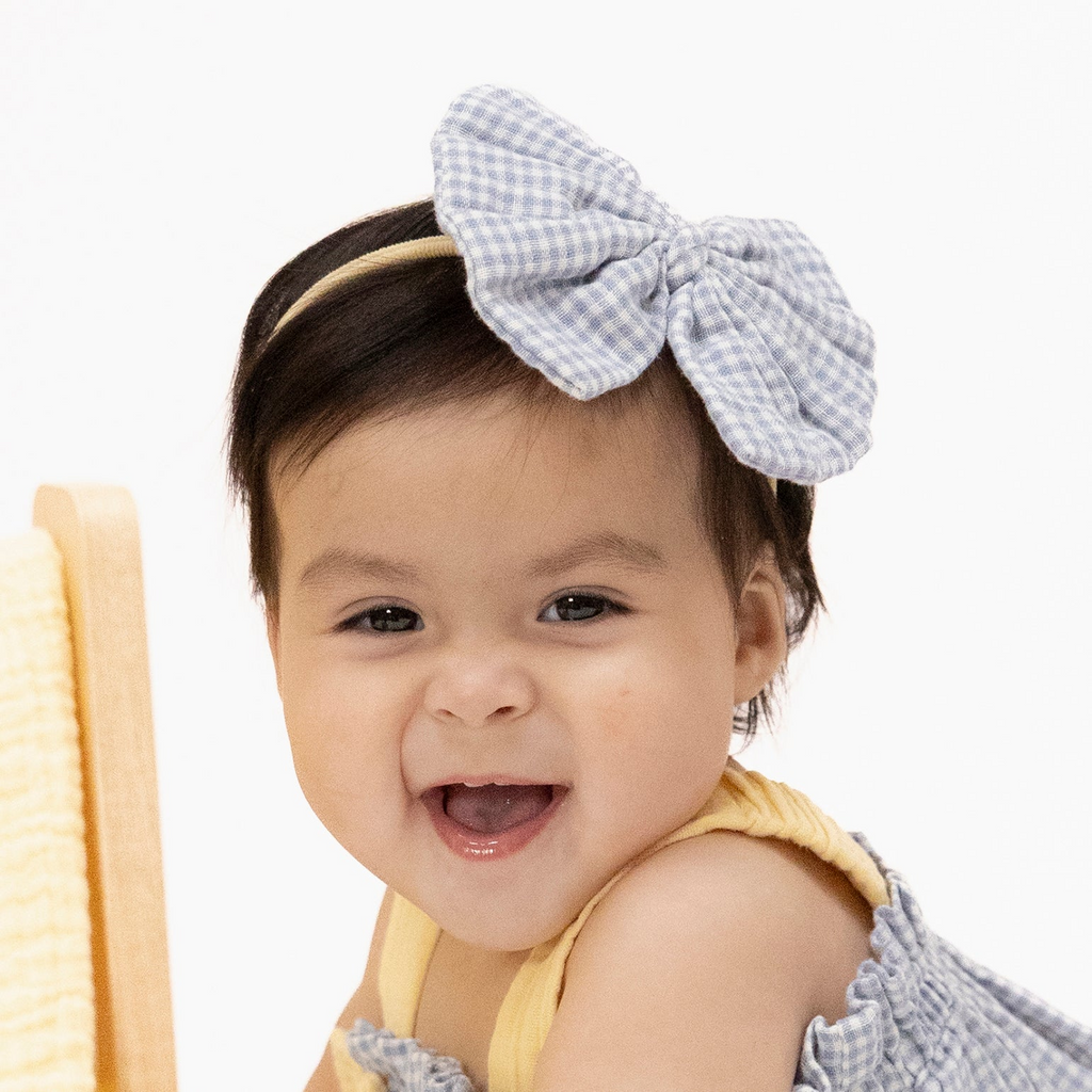 Bow on Headband (Micro Gingham Blue Blizzard)
