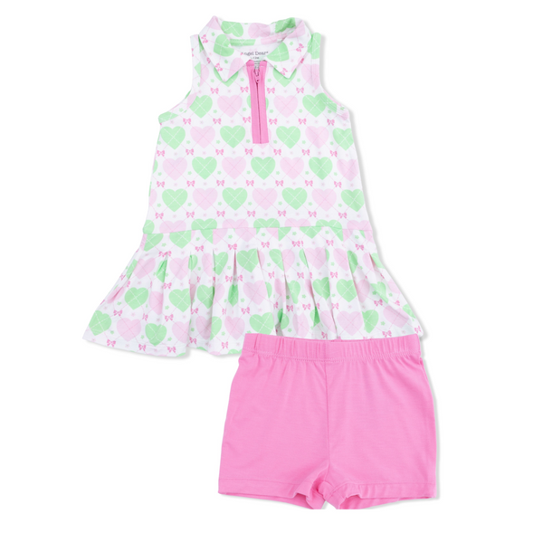 Polo Tennis Dress with Cartwheel Short (Heart Argyle)