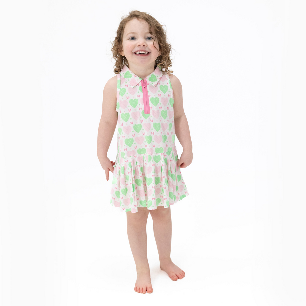 Polo Tennis Dress with Cartwheel Short (Heart Argyle)