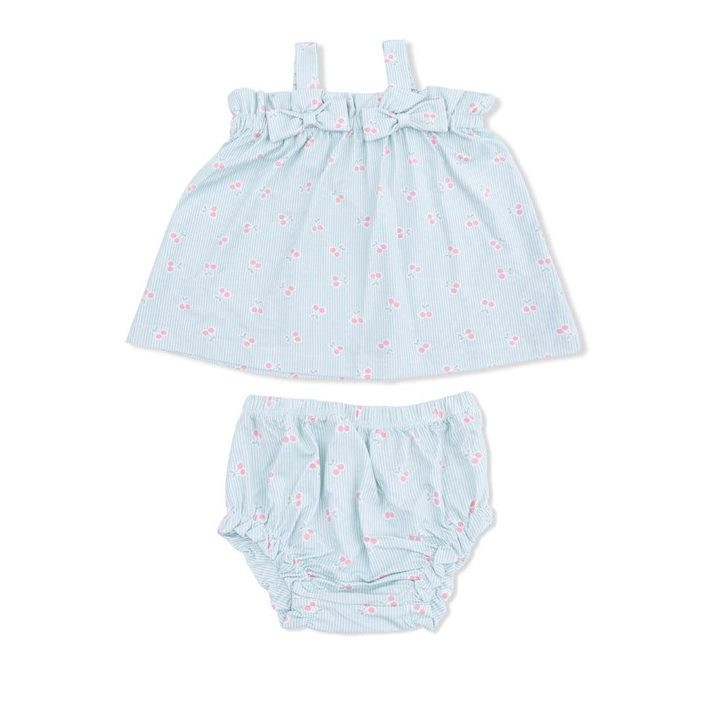 Top with Bows and Ruffle Leg Bloomer (Tiny Cherry Stripe)