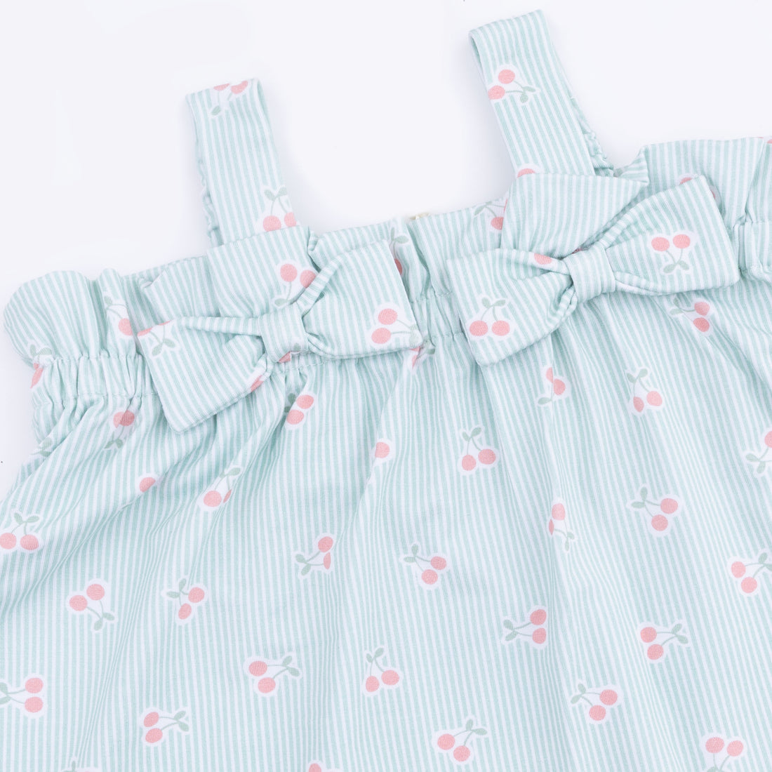 Top with Bows and Ruffle Leg Bloomer (Tiny Cherry Stripe)