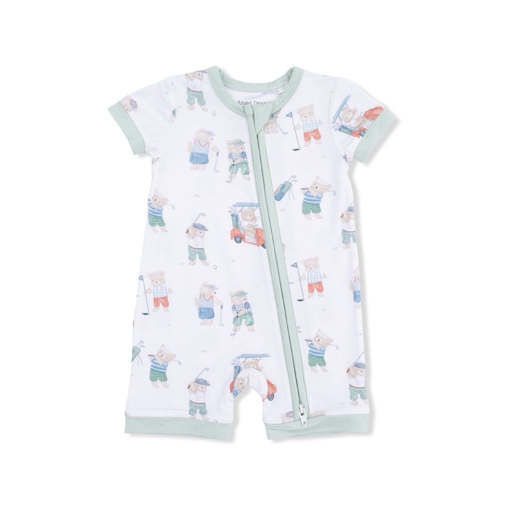 Shortie 2 Way Zipper Romper (Golfing Teddy Bears)
