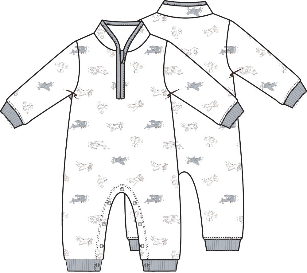 Zip Neck Romper (Vintage Airplane Pilots)