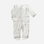 Layette Long Sleeve Zipper Romper (Teddy Bear Stripe)