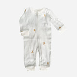 Layette Long Sleeve Zipper Romper (Teddy Bear Stripe)